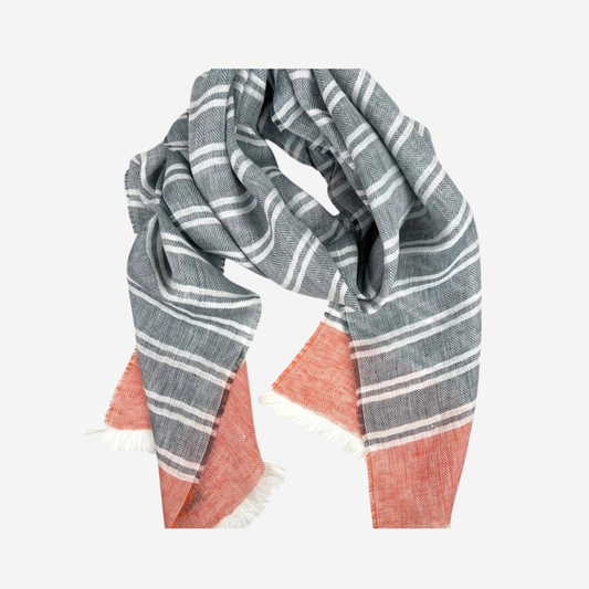 Irish Linen Nautical & Orange Herringbone Scarf