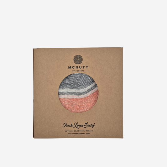 Irish Linen Nautical & Orange Herringbone Scarf