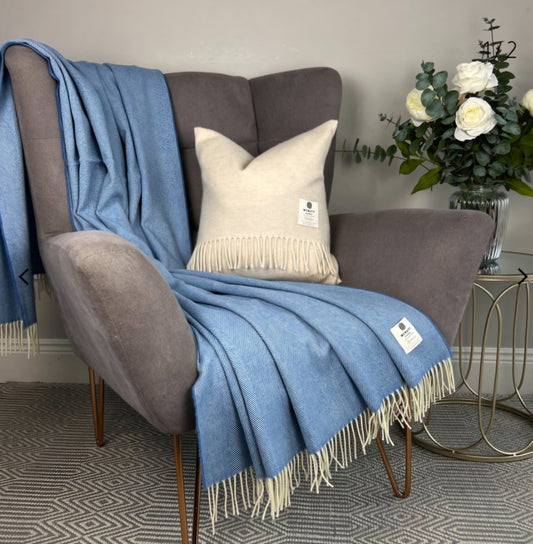 McNutt Supersoft Herringbone Throw Cornflower