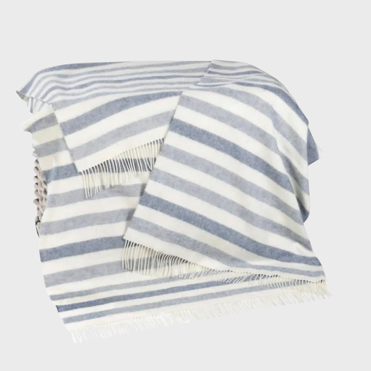 John Hanly Stripe Blue Denim Merino Lambswool Throw