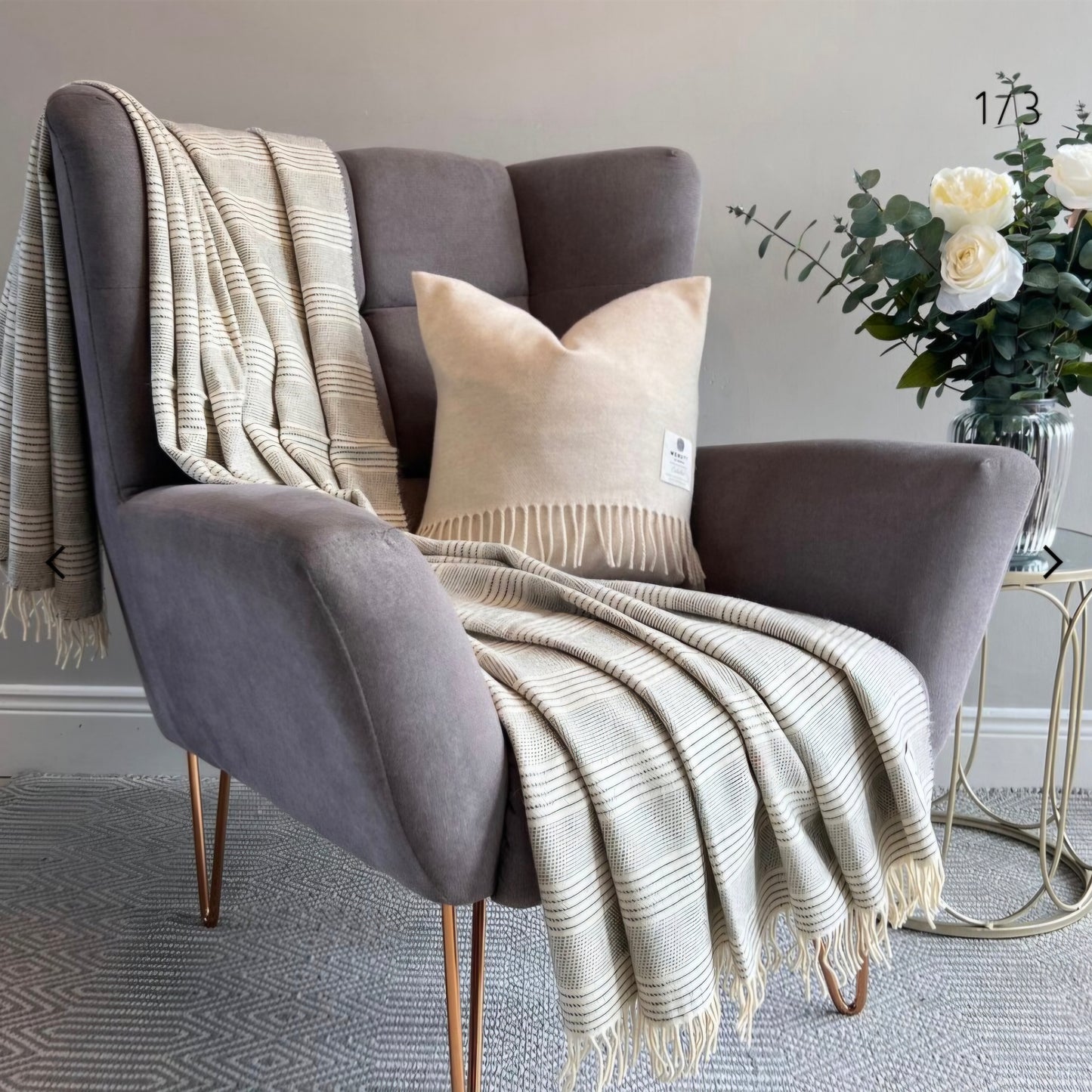 Natural Stripe Alpaca Wool Throw