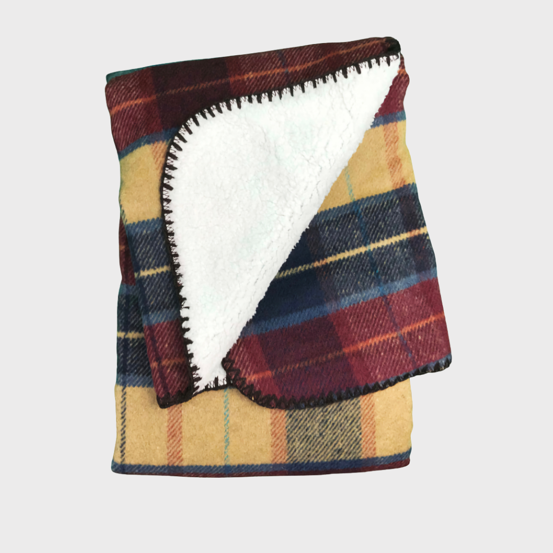 Celtic Weavers Red Check Fleece Lined Tweed Blanket