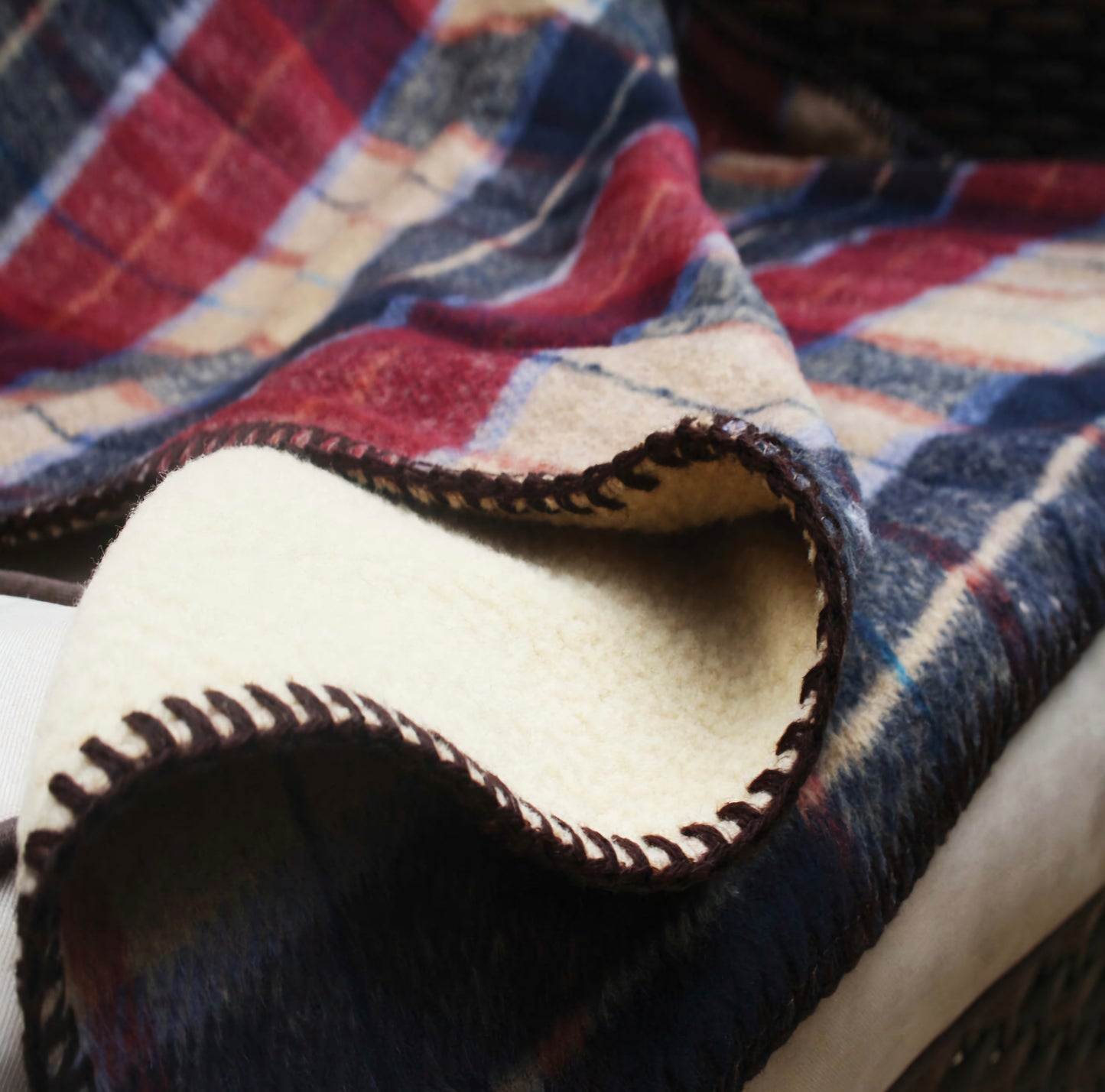 Celtic Weavers Red Check Fleece Lined Tweed Blanket