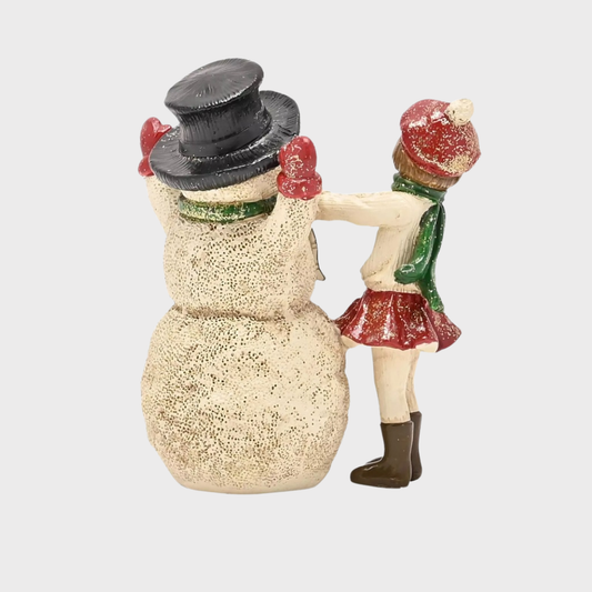 Victorian Girl with Snowman Figurine
