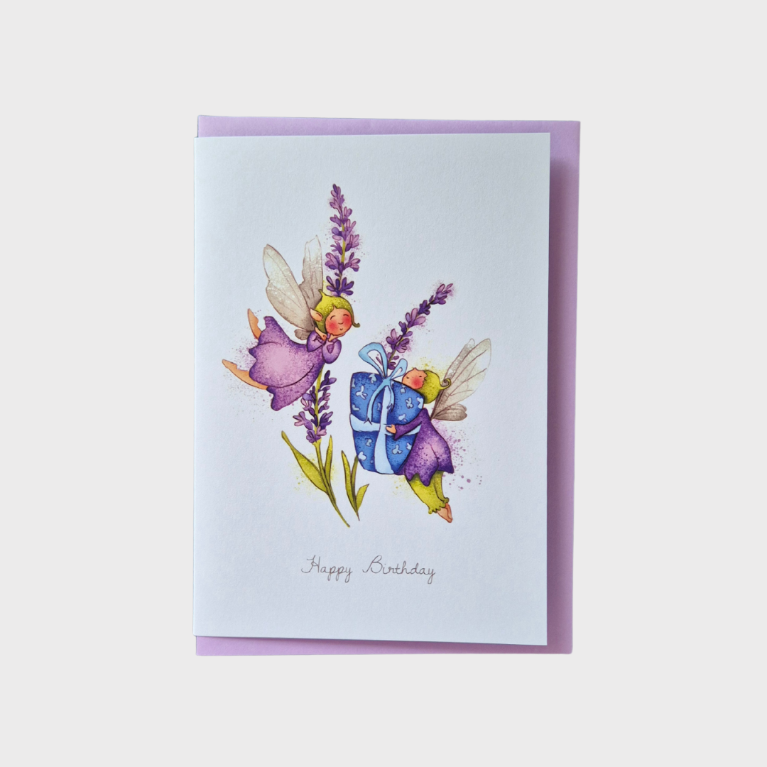 Happy Birthday Lavender Flower Fairy Greeting Card