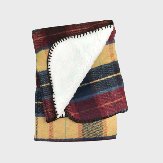 Celtic Weavers Red Check Fleece Lined Tweed Blanket