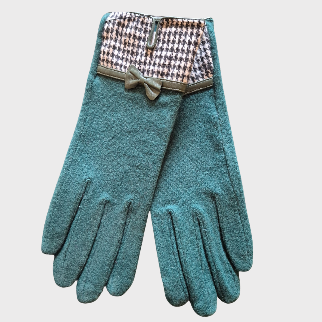 Houndstooth Check Wool Gloves