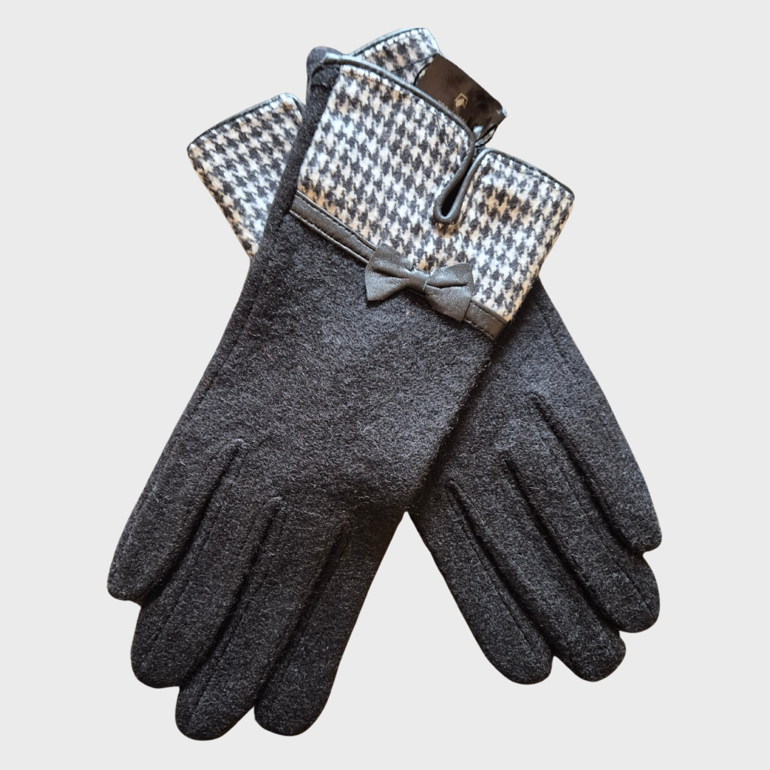 Houndstooth Check Wool Gloves