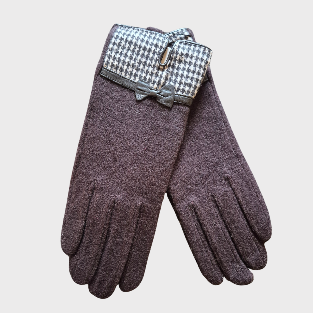 Houndstooth Check Wool Gloves