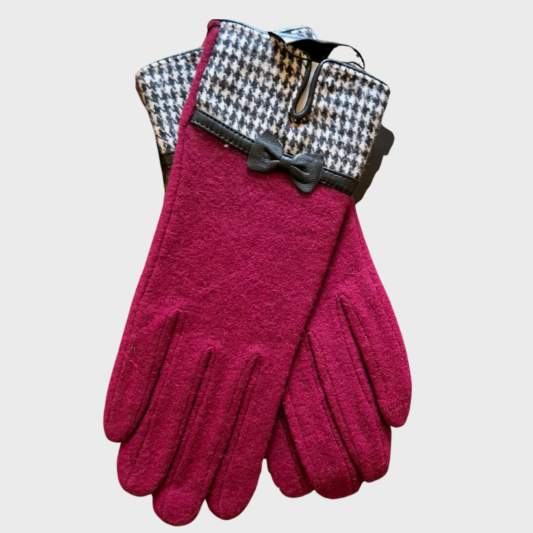 Houndstooth Check Wool Gloves