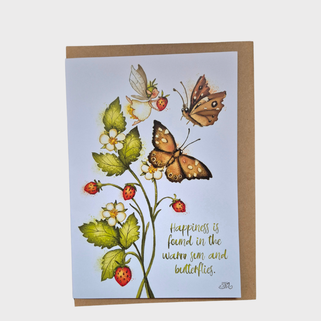 Happiness Quote Large Flower Fairy Greeting Card