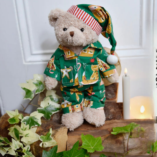 Teddy Bear in Christmas Gingerbread Pyjamas
