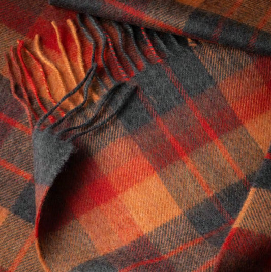 Irish Merino Orange & Charcoal Plaid Scarf
