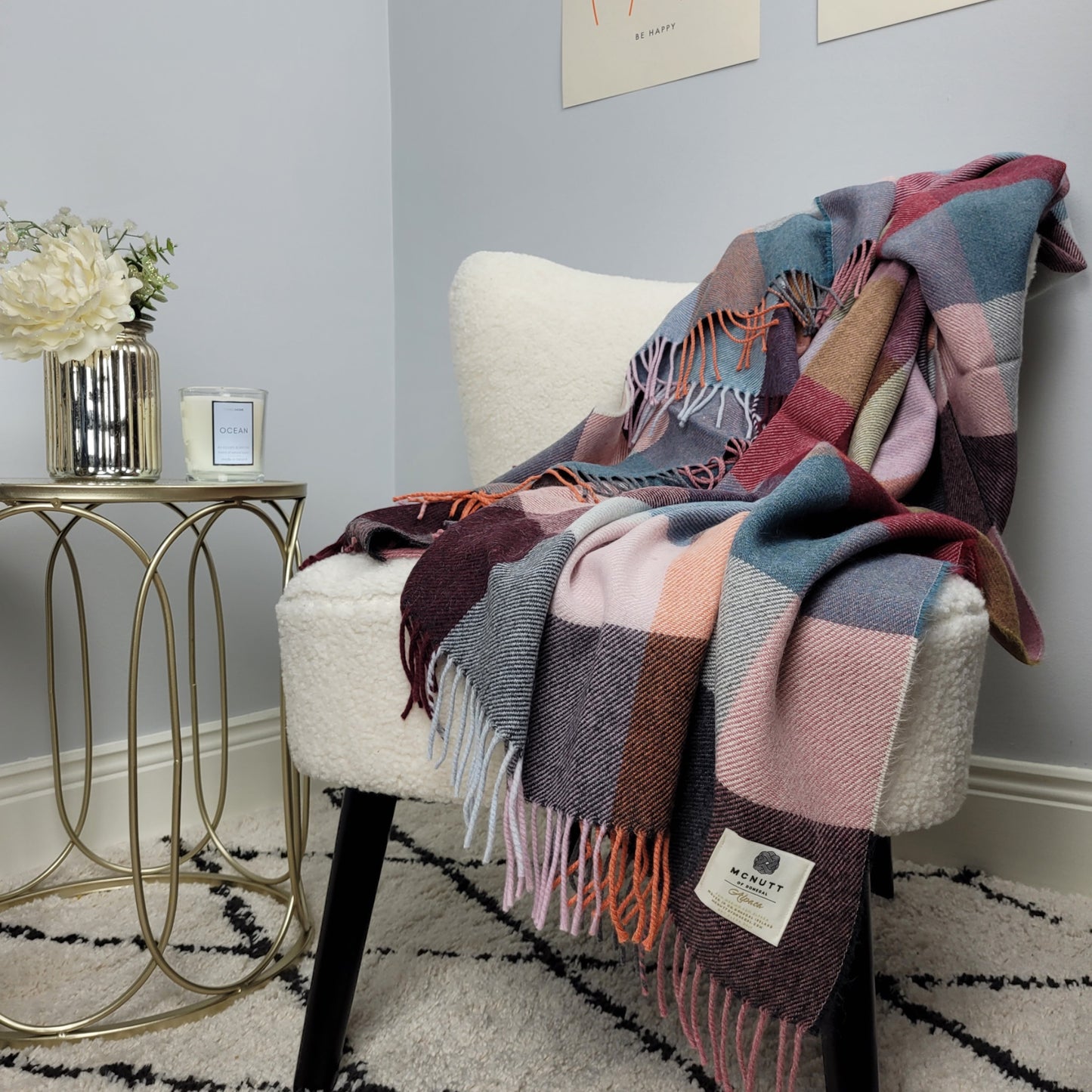 McNutt Alpaca Rose Dust Check Throw Blanket