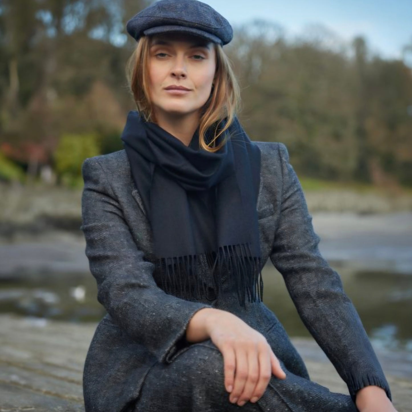 John Hanly Black Merino Wool Scarf