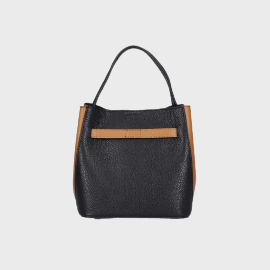 Isabella Mini Leather Handbag Black & Cognac