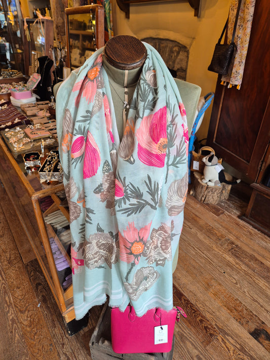 Mint Green Floral Scarf