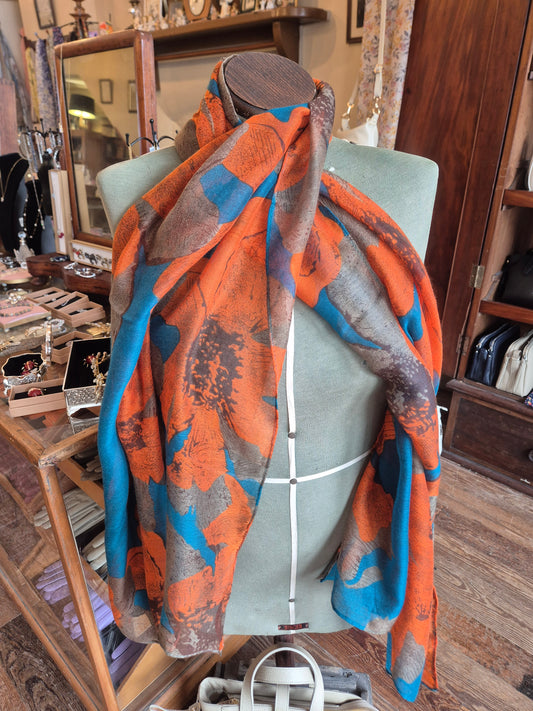 Teal & Orange Floral Scarf