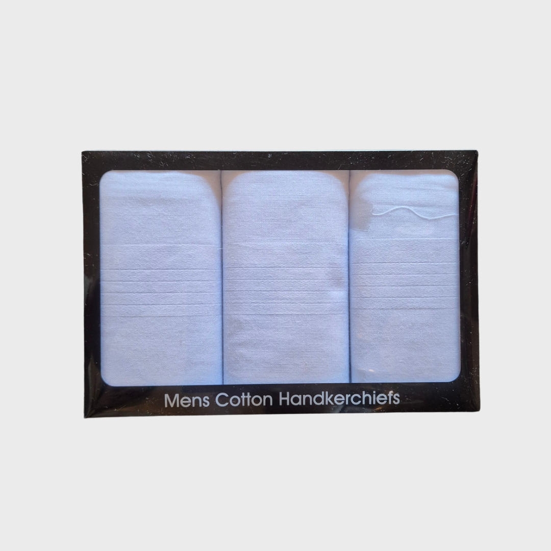 Mens Cotton White Handkerchiefs 3 Pack
