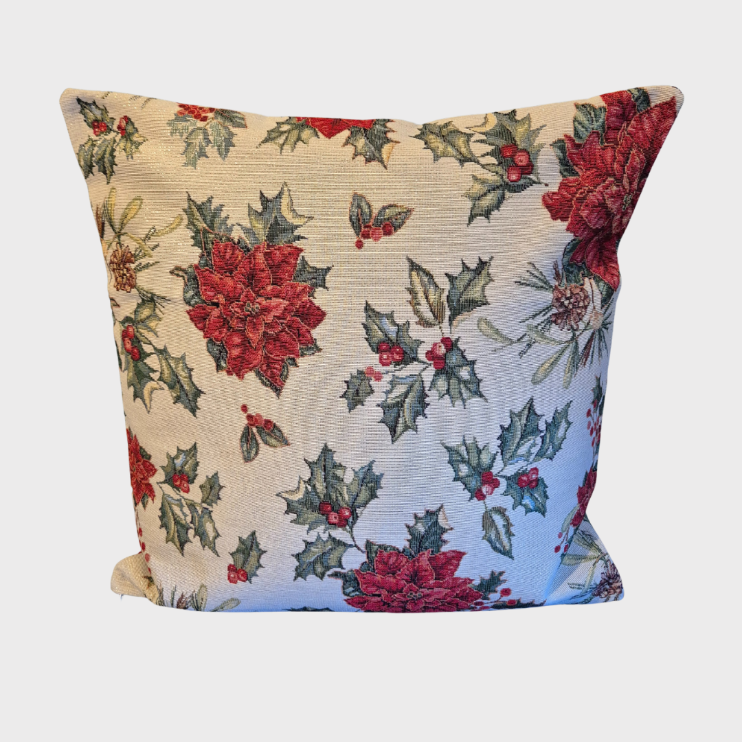 Poinsettia & Holly Cushion Cover