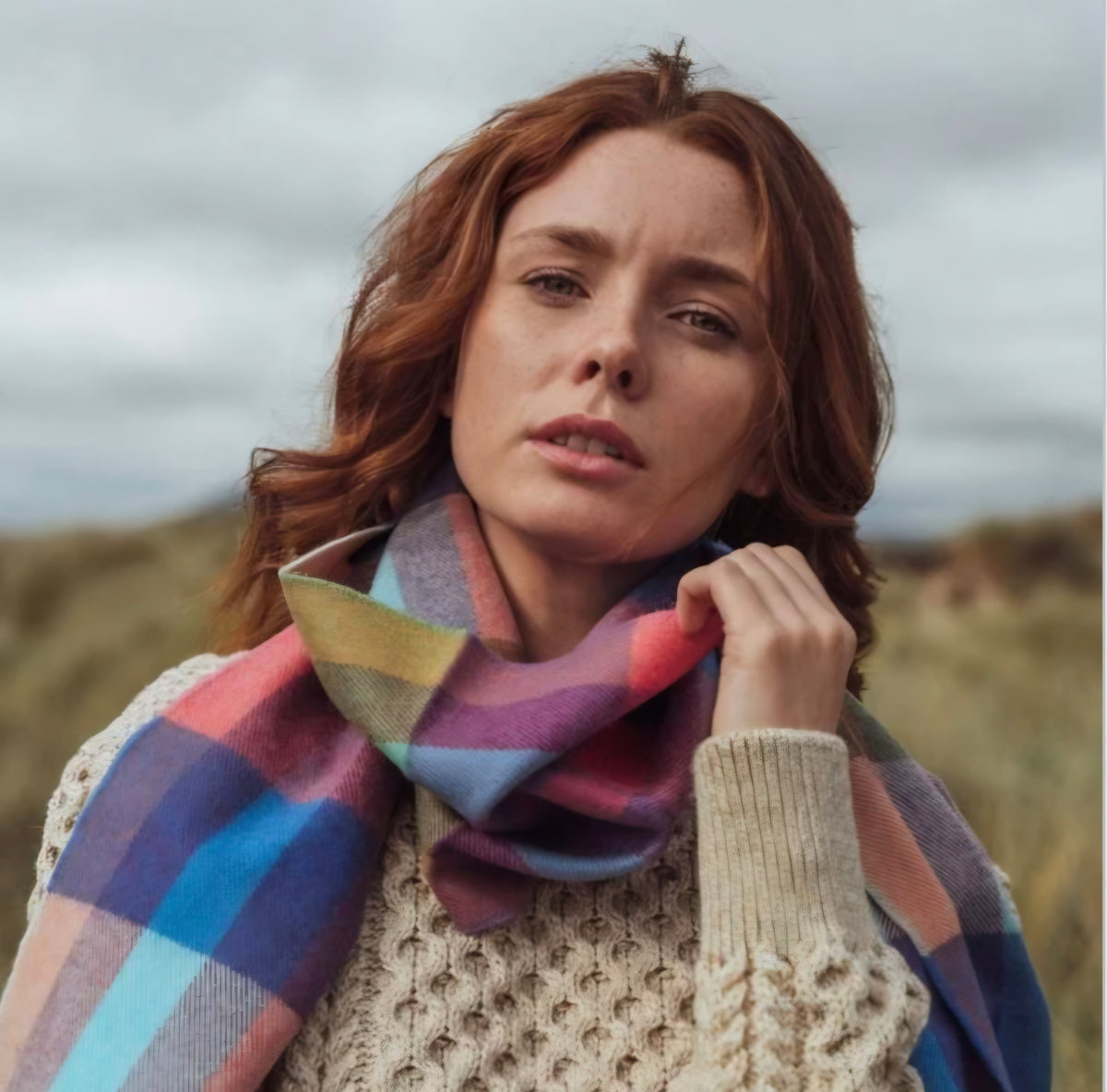 Bright Rainbow Check Merino Wool Scarf