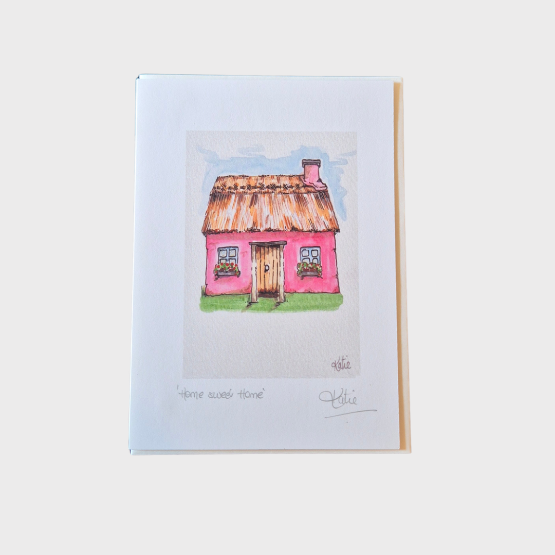 Thatched Pink Cottage Card