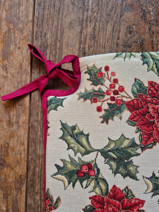 Poinsettia & Holly Christmas Seat Pad