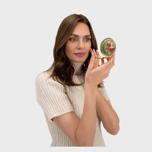 Embroidered Toadstool Velvet Compact Mirror