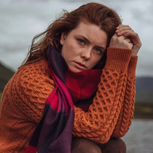 Irish Red, Pink & Navy Merino Wool Scarf