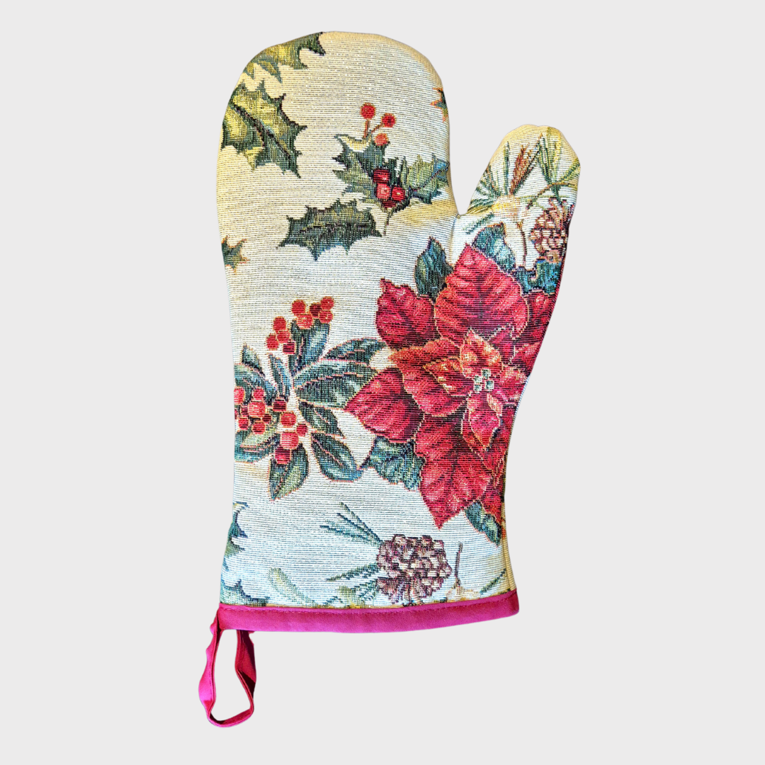 Poinsettia & Holly Oven Glove