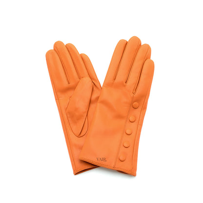 orange leather gloves with cashmere lining 