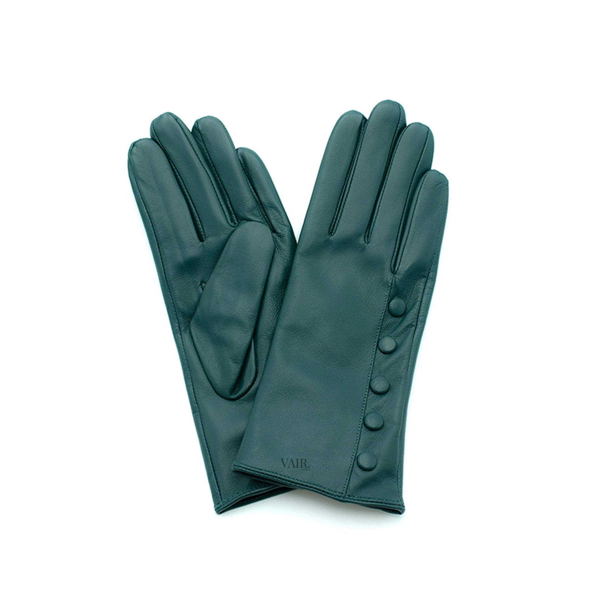 teal leather gloves with cashmere lining 