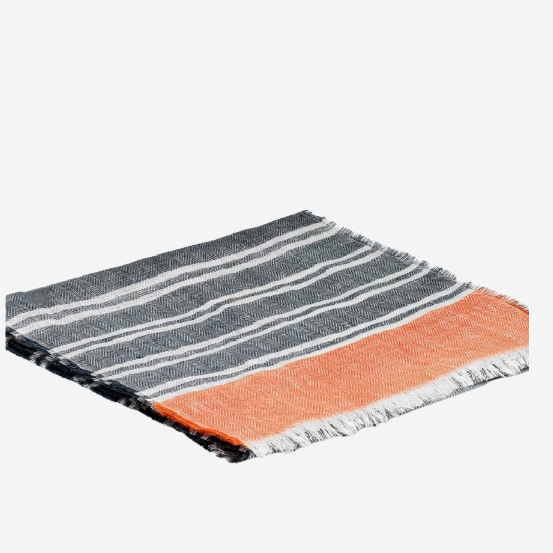 Irish Linen Nautical & Orange Herringbone Scarf