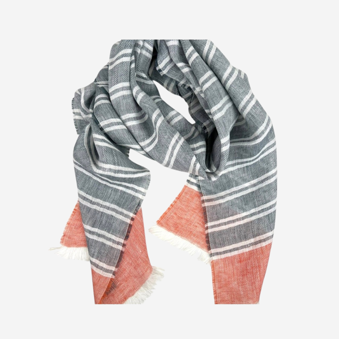 Irish Linen Nautical & Orange Herringbone Scarf