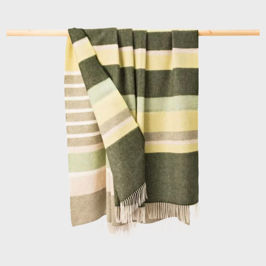 John Hanly Merino Lambswool Blanket Green Stripe