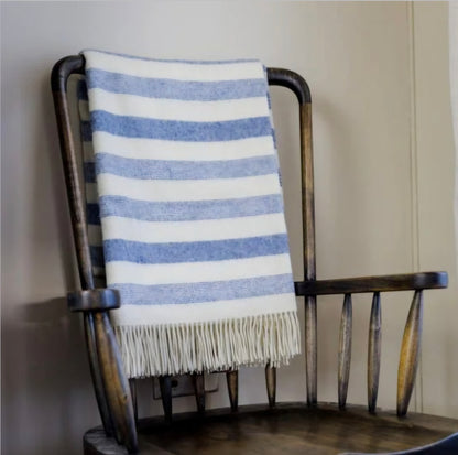 John Hanly Stripe Blue Denim Merino Lambswool Throw