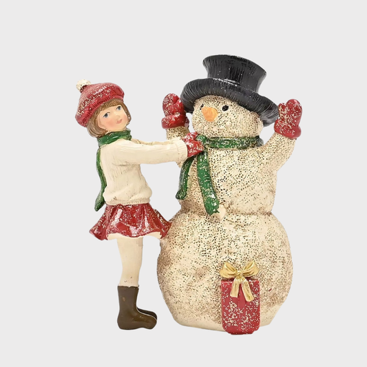 Victorian Girl with Snowman Figurine