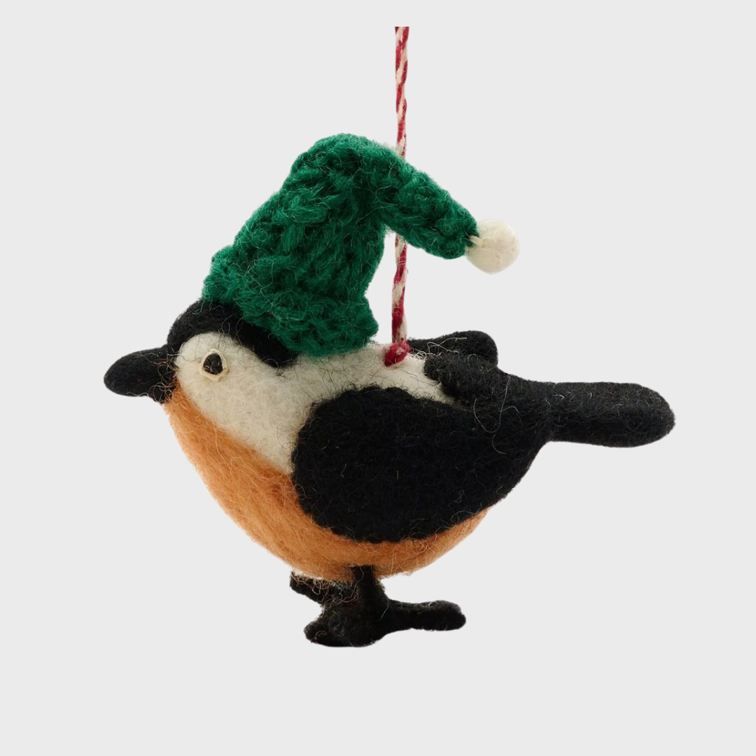 Felt Bird in a Hat Hanging Decoration