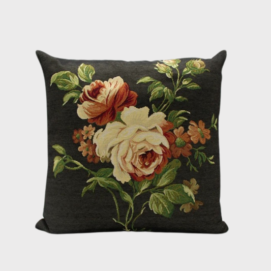 Vintage Style Floral Black Cushion Cover