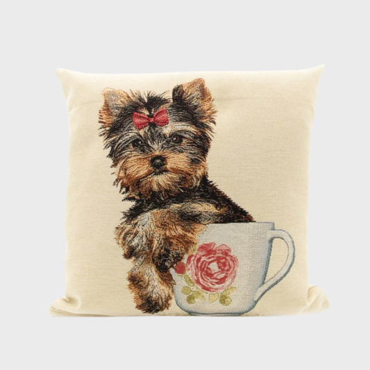 Yorkie In a Cup Cushion Cover
