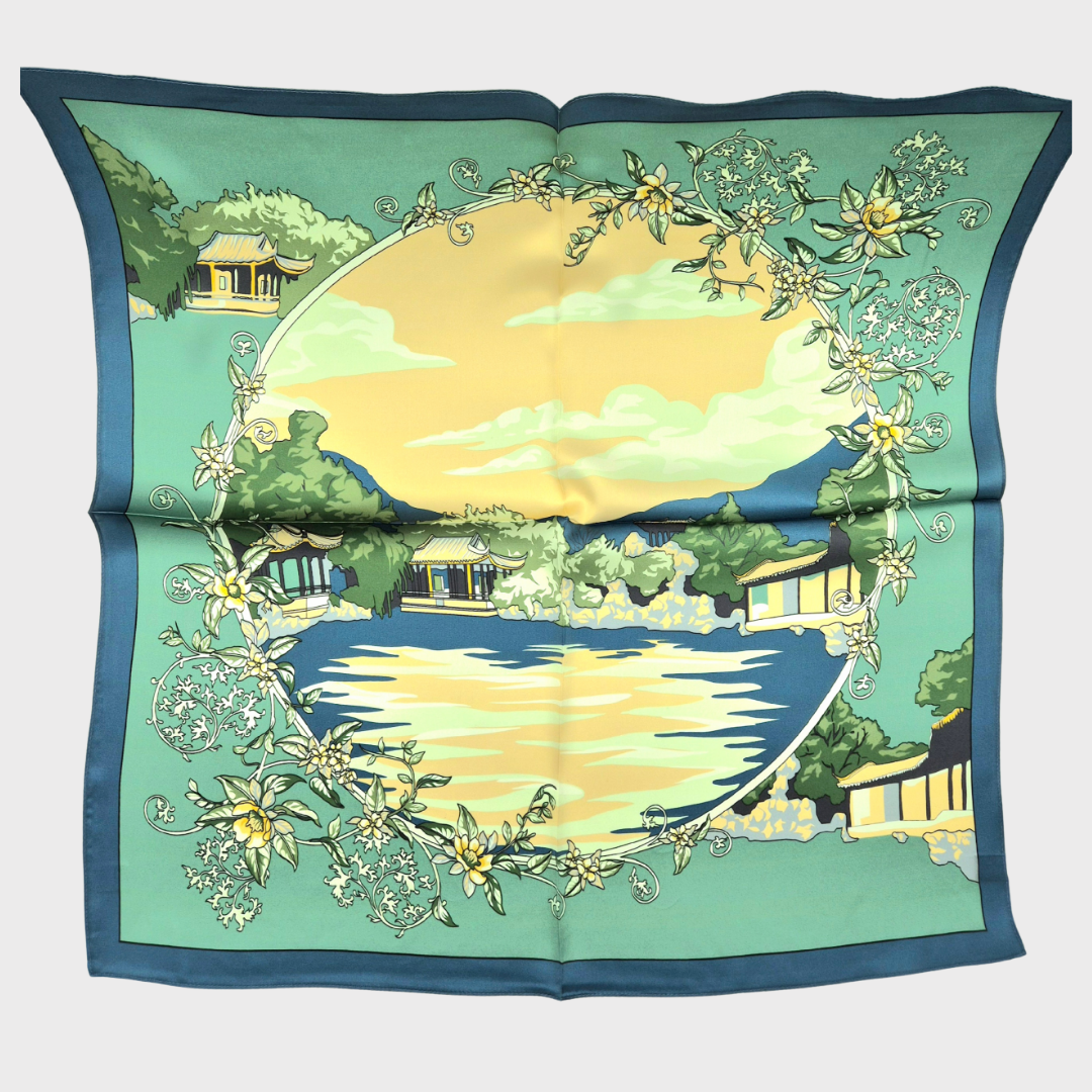 Mulberry Silk Garden Lake Square Scarf