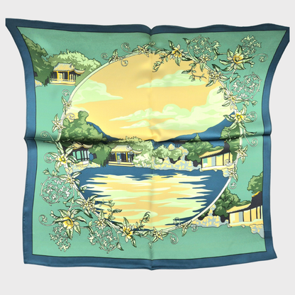 Mulberry Silk Garden Lake Square Scarf