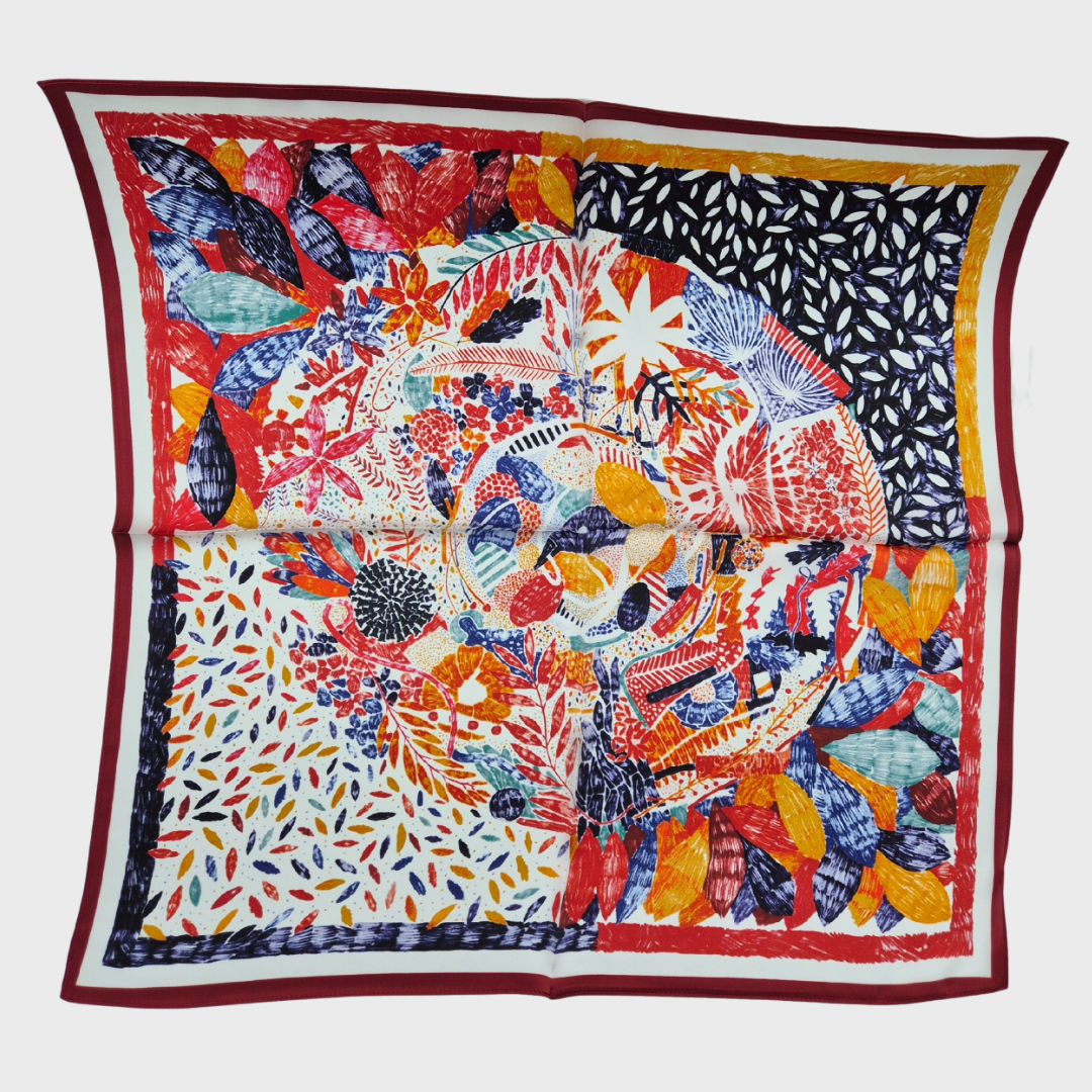 Mulberry Silk Square Botanical Scarf