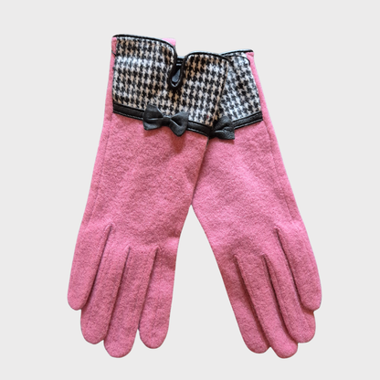 Houndstooth Check Wool Gloves