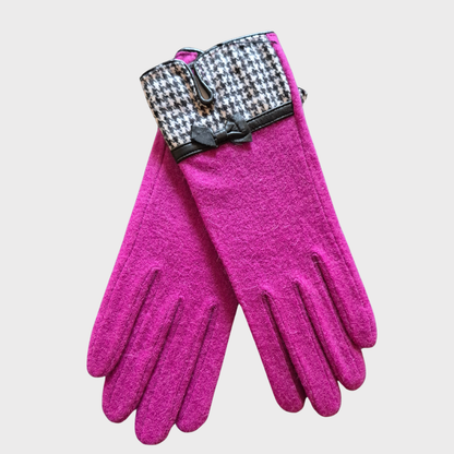 Houndstooth Check Wool Gloves