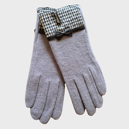 Houndstooth Check Wool Gloves
