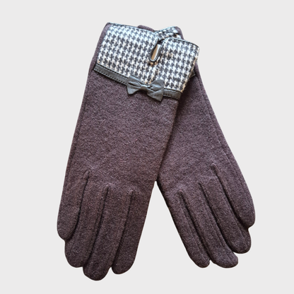 Houndstooth Check Wool Gloves