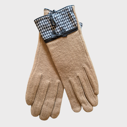 Houndstooth Check Wool Gloves
