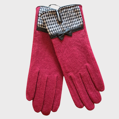 Houndstooth Check Wool Gloves