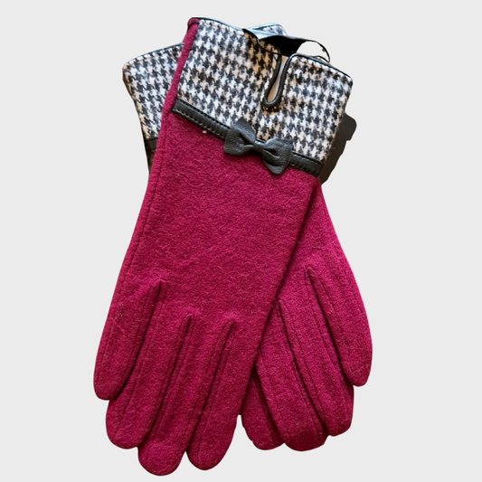 Houndstooth Check Wool Gloves